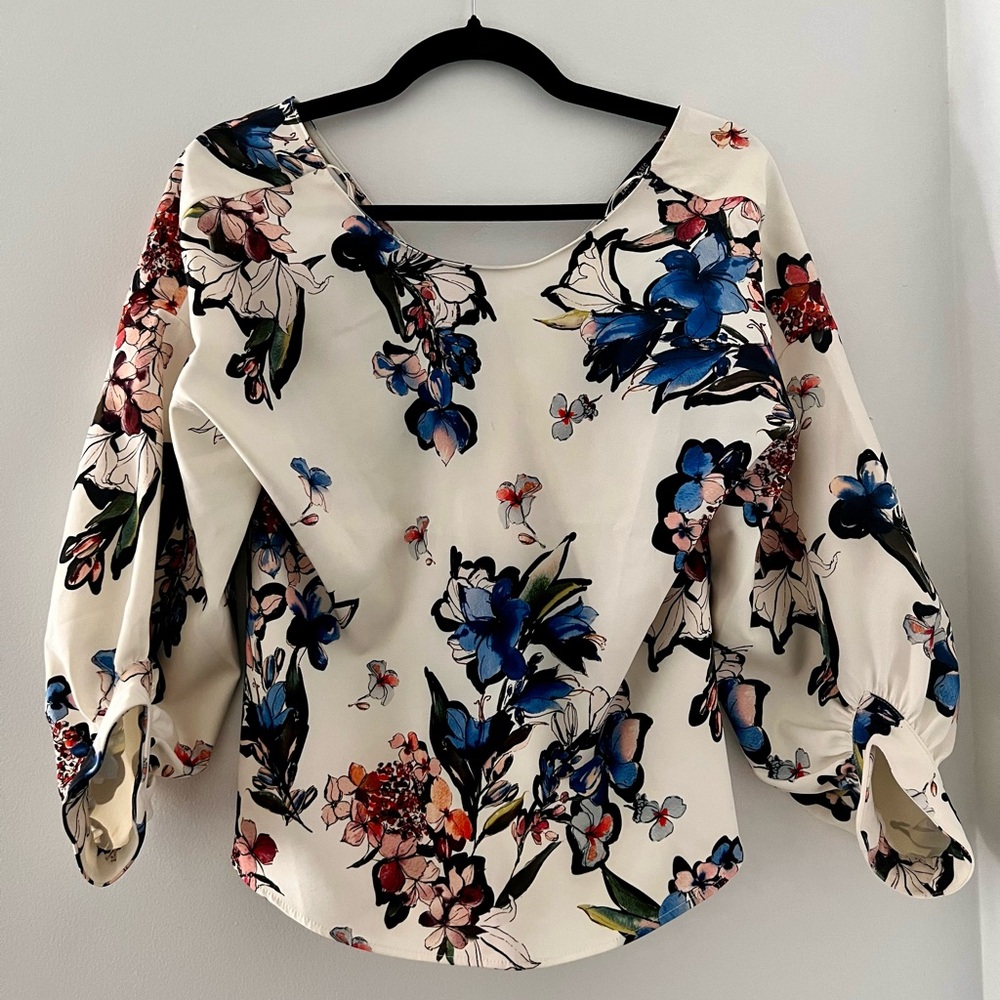 White Floral Blouse - Open Back